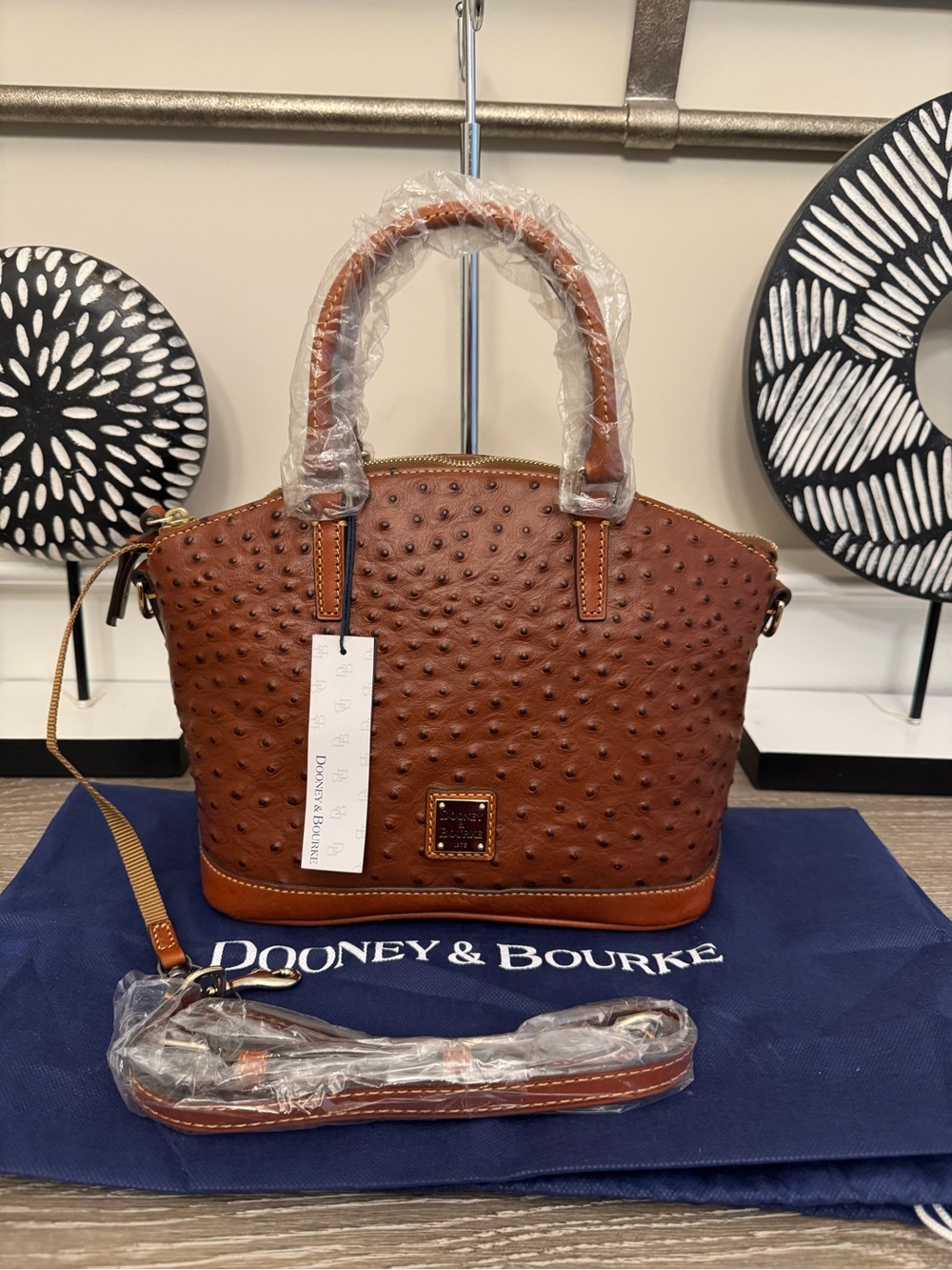 Dooney & Bourke Ostrich Embossed Leather Satchel with Gold-Tone Accents